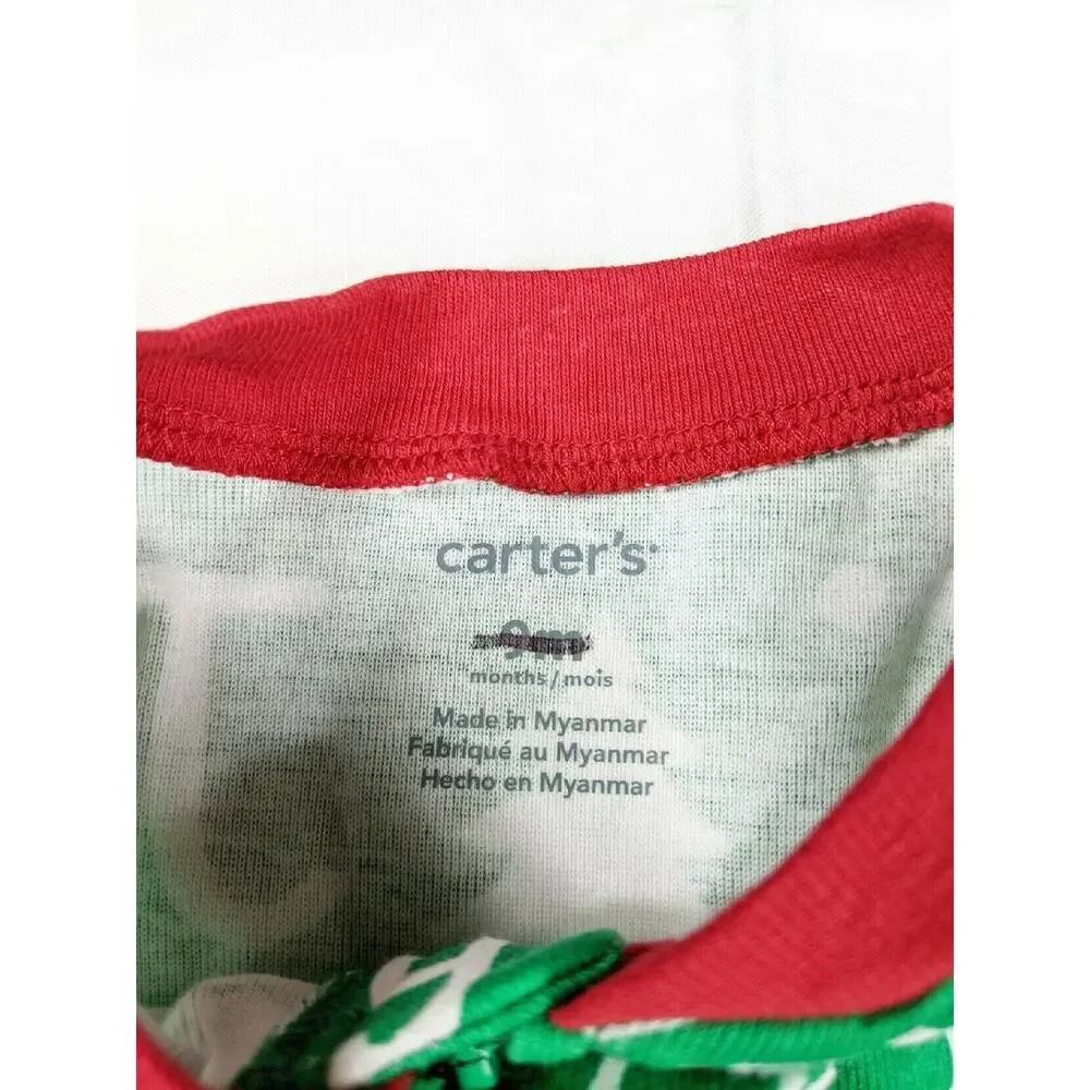 Carter's Green White and Red One Piece Holiday Words Pajamas size 9 Months